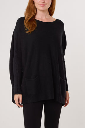 Batwing Ribbed Sleeve Pocket Jumper