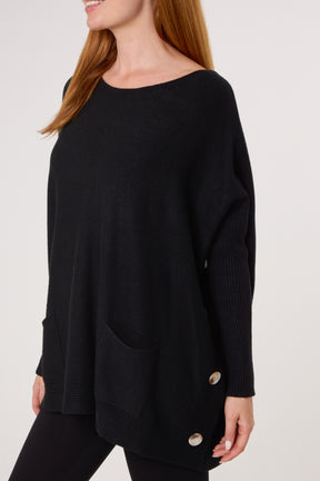 Batwing Ribbed Sleeve Pocket Jumper