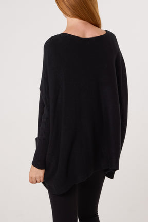 Batwing Ribbed Sleeve Pocket Jumper