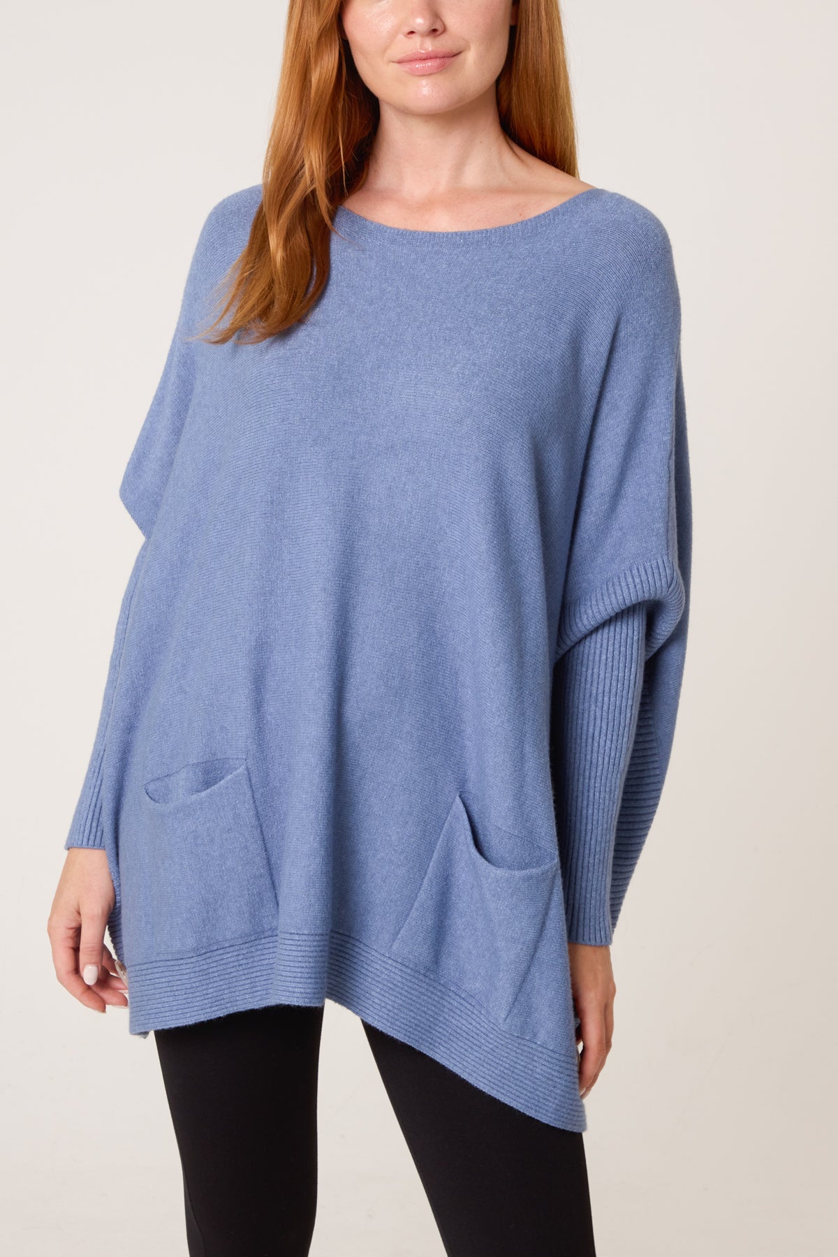 Batwing Ribbed Sleeve Pocket Jumper