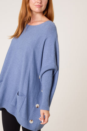 Batwing Ribbed Sleeve Pocket Jumper