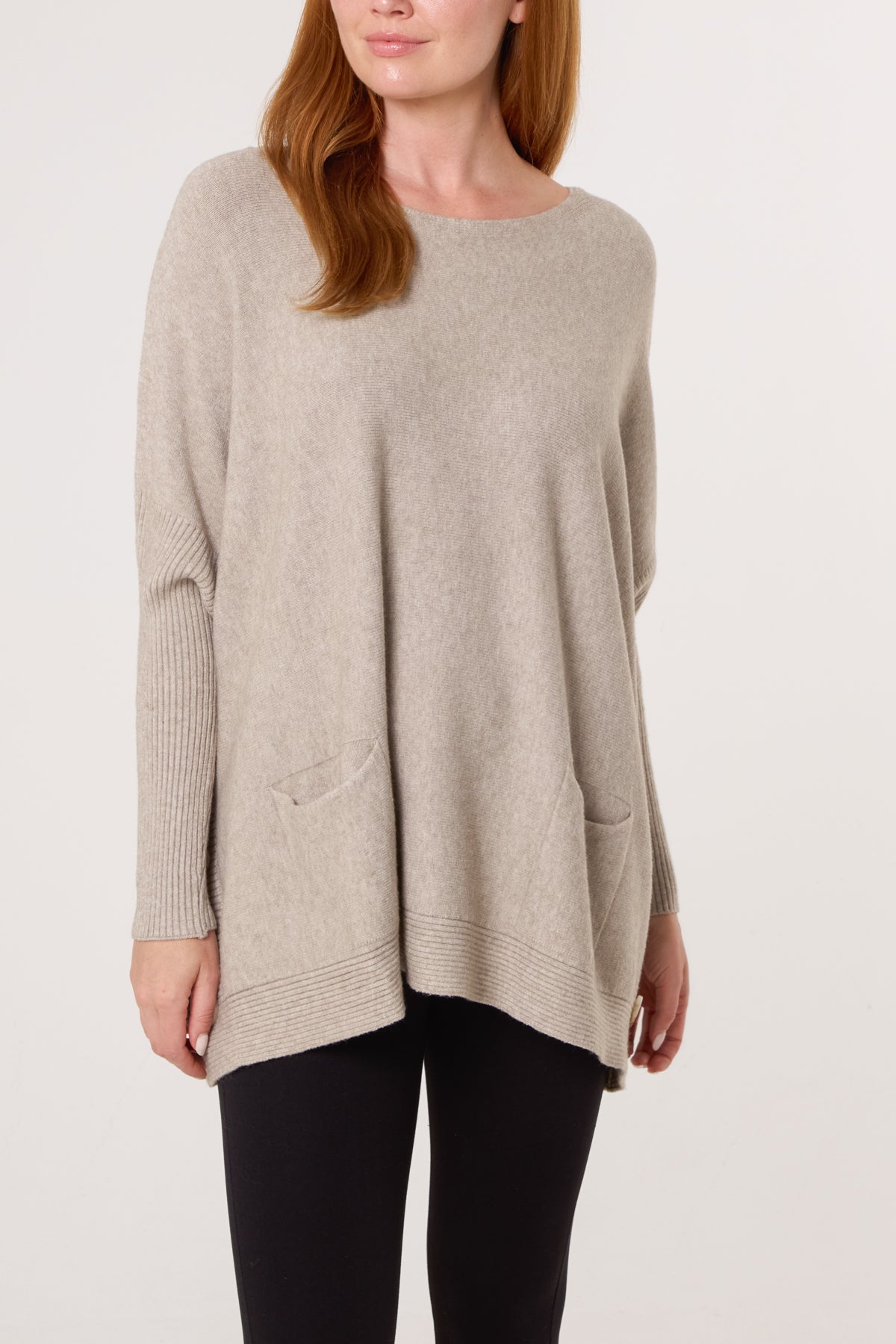 Batwing Ribbed Sleeve Pocket Jumper