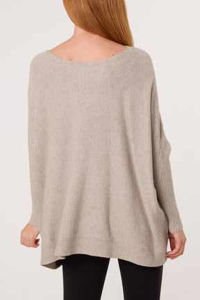 Batwing Ribbed Sleeve Pocket Jumper