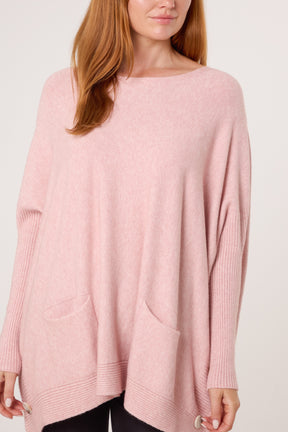 Batwing Ribbed Sleeve Pocket Jumper