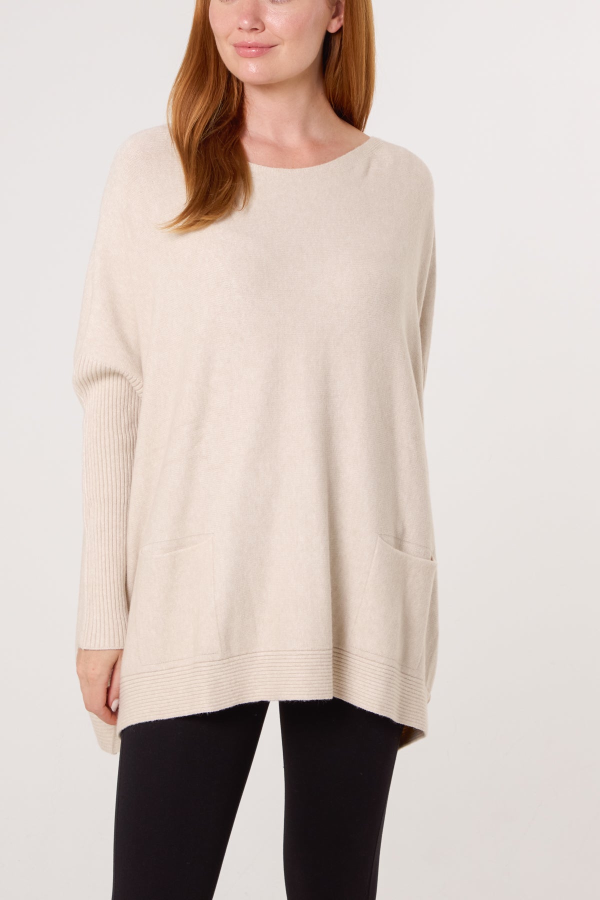 Batwing Ribbed Sleeve Pocket Jumper