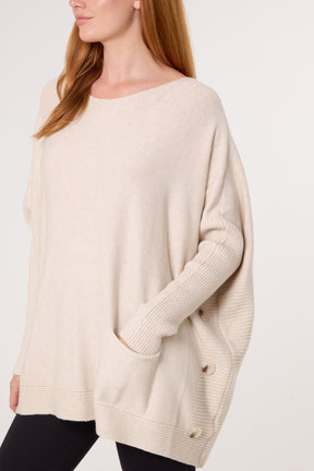 Batwing Ribbed Sleeve Pocket Jumper