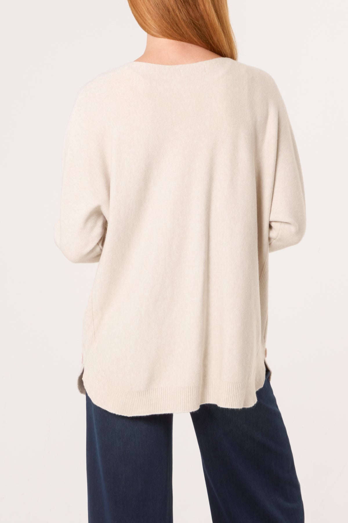 Pocket & Side Button Slash Neck Jumper