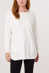 Pocket & Side Button Slash Neck Jumper