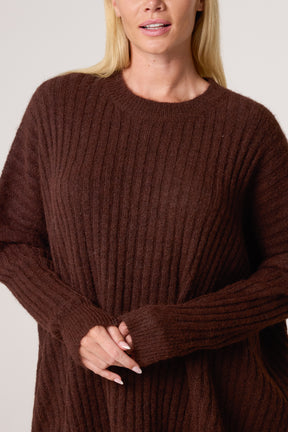 Batwing Sleeve Ribbed Knit Jumper