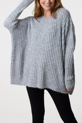 Batwing Sleeve Ribbed Knit Jumper