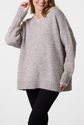 Lace Trim Fluffy Knit V-Neck Jumper