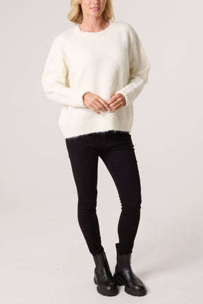 Roll Sleeve Crew Neck Knit Jumper