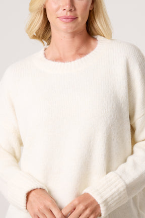 Roll Sleeve Crew Neck Knit Jumper