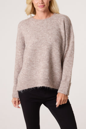 Roll Sleeve Crew Neck Knit Jumper