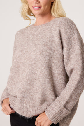 Roll Sleeve Crew Neck Knit Jumper