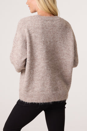 Roll Sleeve Crew Neck Knit Jumper