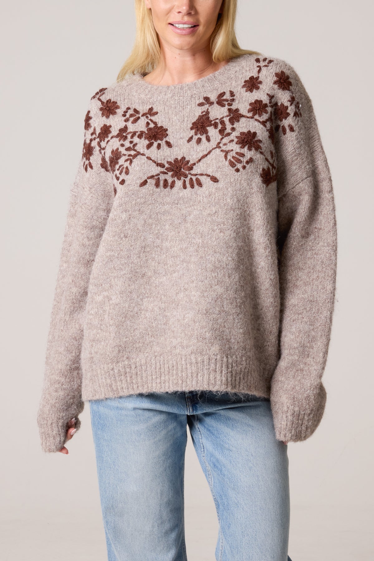 Flower Embroidered Knit Jumper