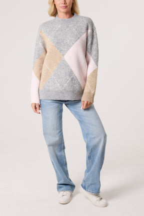 Colourful Argyle Knit Jumper
