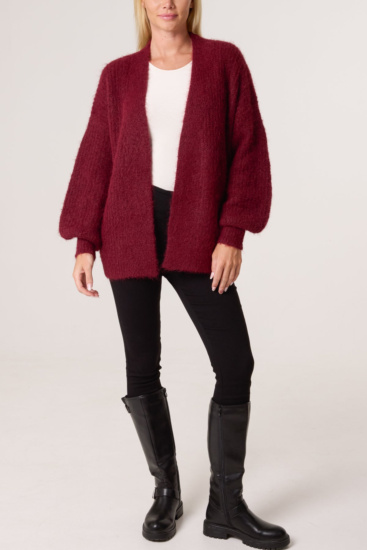 Wool Ribbed Knit Balloon Cardigan