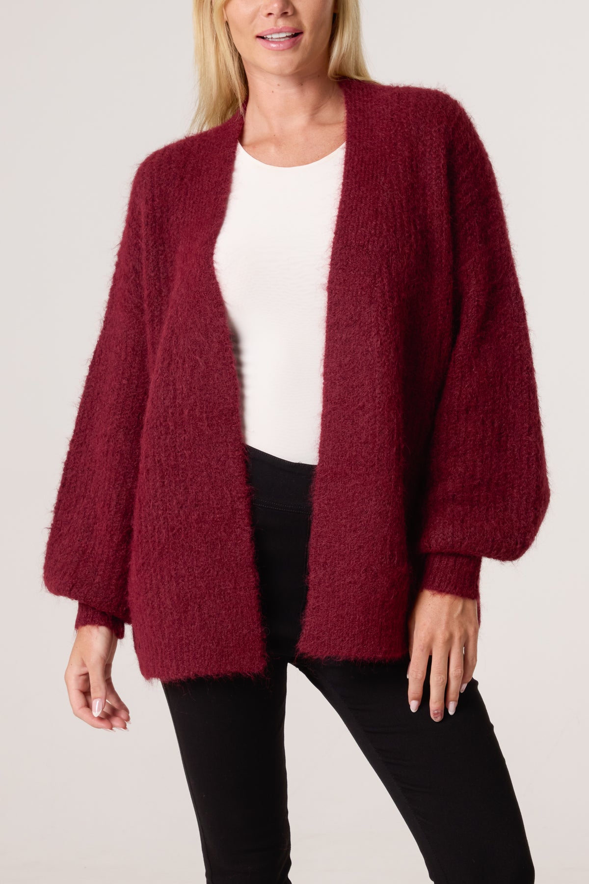 Wool Ribbed Knit Balloon Cardigan