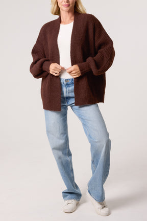 Wool Ribbed Knit Balloon Cardigan