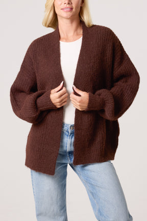 Wool Ribbed Knit Balloon Cardigan