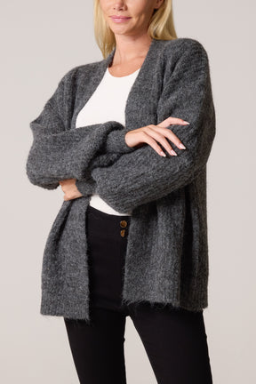 Wool Ribbed Knit Balloon Cardigan