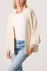 Wool Ribbed Knit Balloon Cardigan