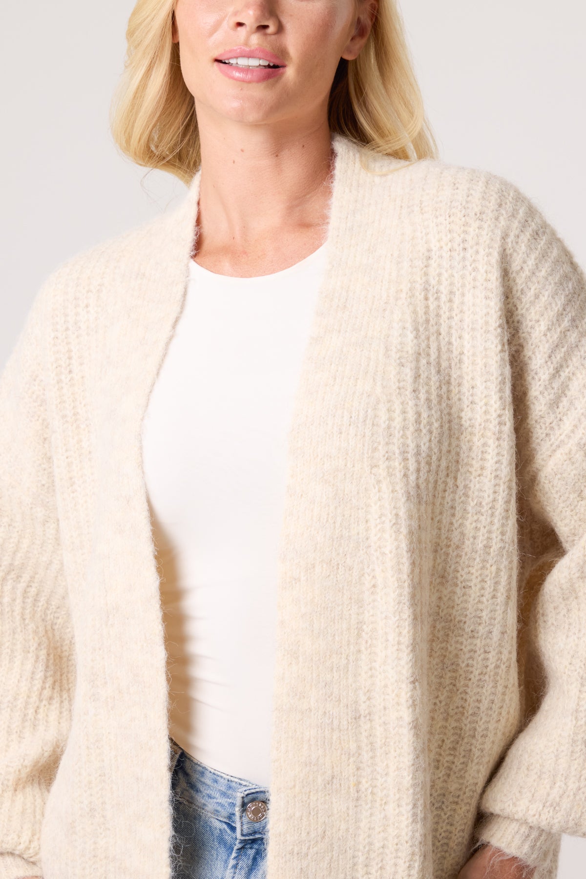 Balloon Sleeve Open Knit Cardigan