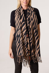 Zebra & Leopard Reversible Tassel Scarf