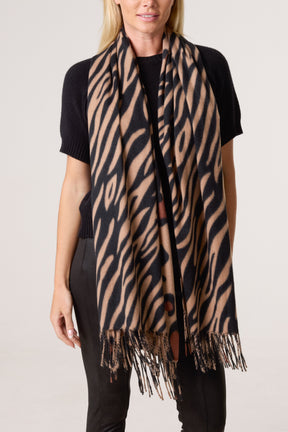 Zebra & Leopard Reversible Tassel Scarf