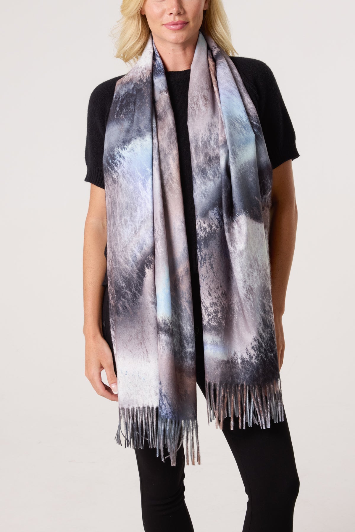 Reversible Watercolour Tassel Scarf