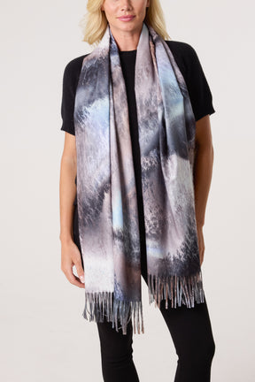 Reversible Watercolour Tassel Scarf