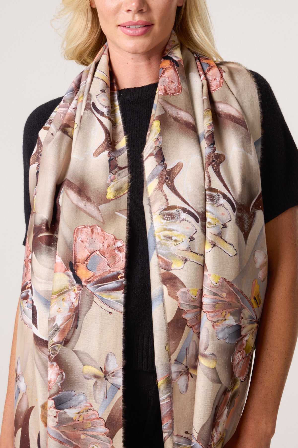 Colourful Butterfly Print Tassel Scarf