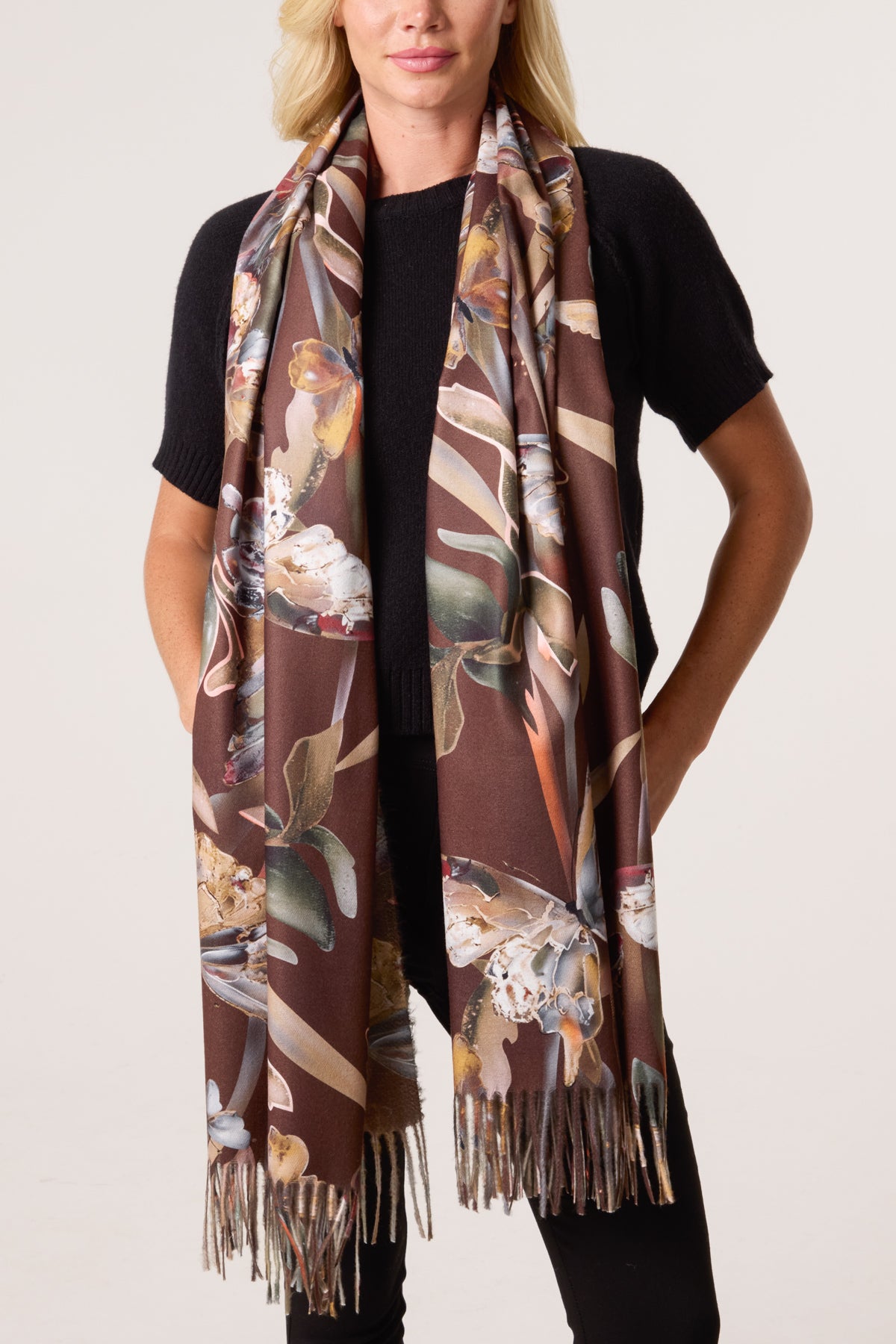 Colourful Butterfly Print Tassel Scarf
