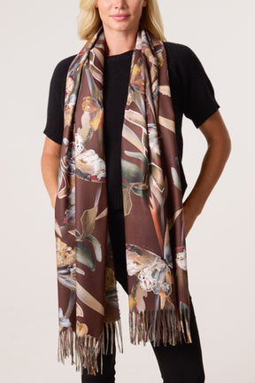 Colourful Butterfly Print Tassel Scarf