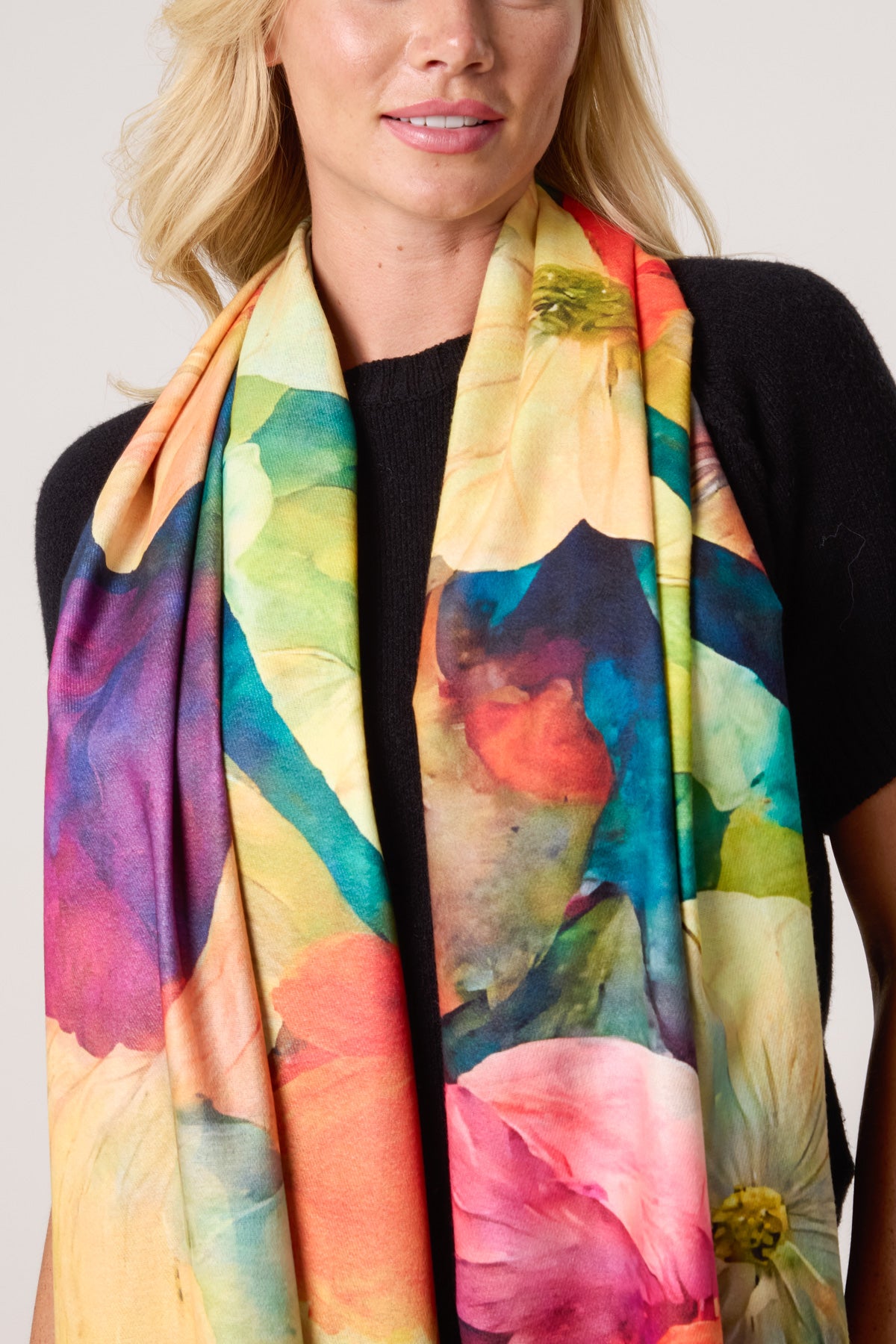 Watercolour Floral Print Tassel Scarf