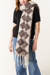 Argyle Fluffy Knit Tassel Scarf