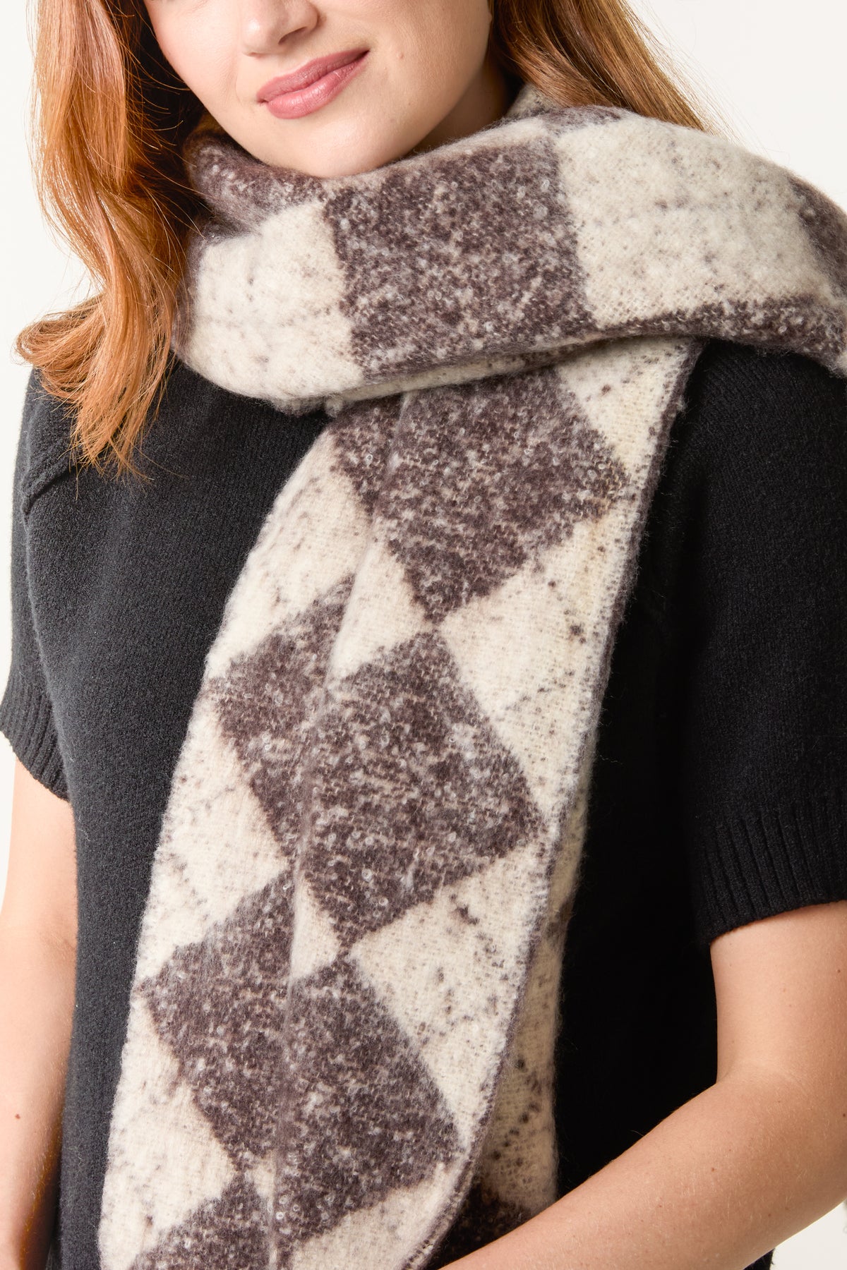 Argyle Fluffy Knit Tassel Scarf