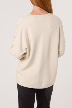 V-Neck Button Sleeve Knit Jumper