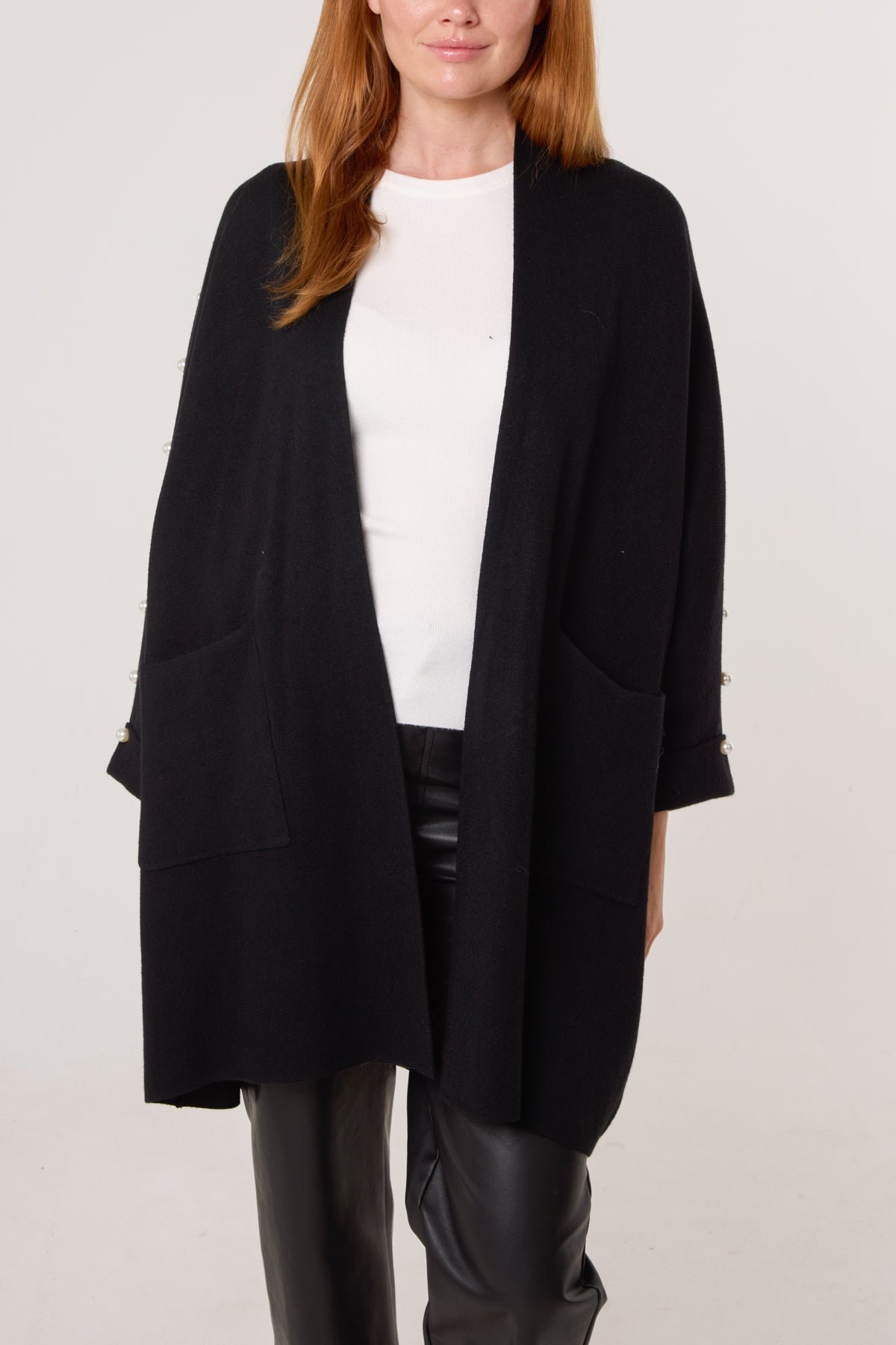 Pearl Sleeve Embellished Open Cardigan