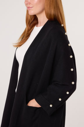 Pearl Sleeve Embellished Open Cardigan