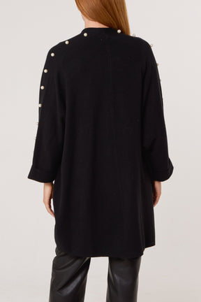 Pearl Sleeve Embellished Open Cardigan