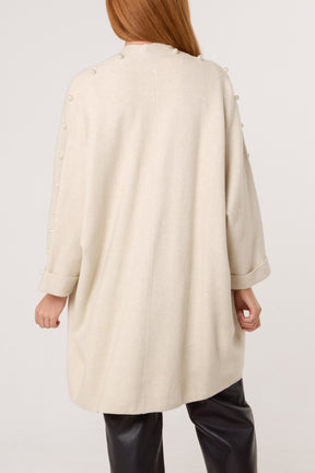 Pearl Sleeve Embellished Open Cardigan