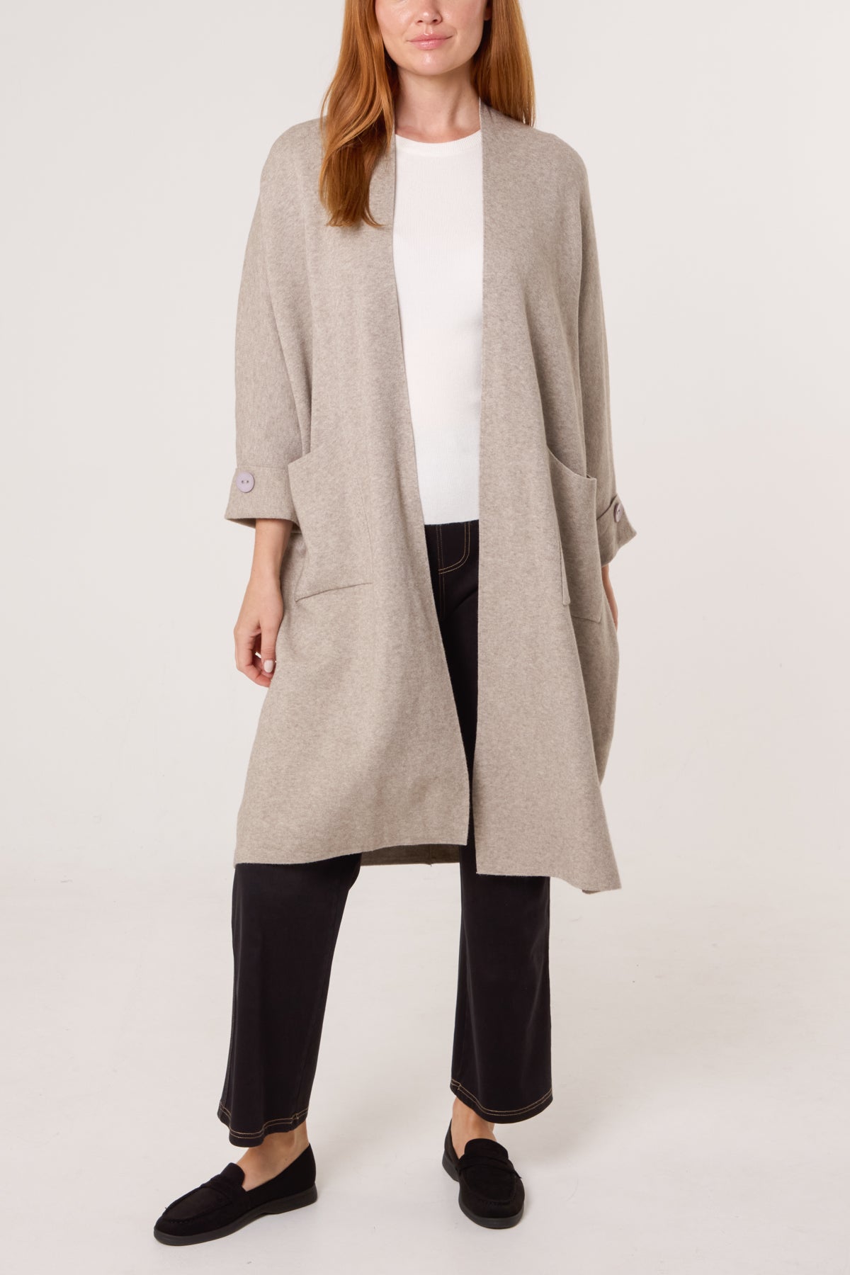 Longline Pockets Open Cardigan