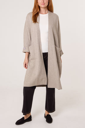 Longline Pockets Open Cardigan
