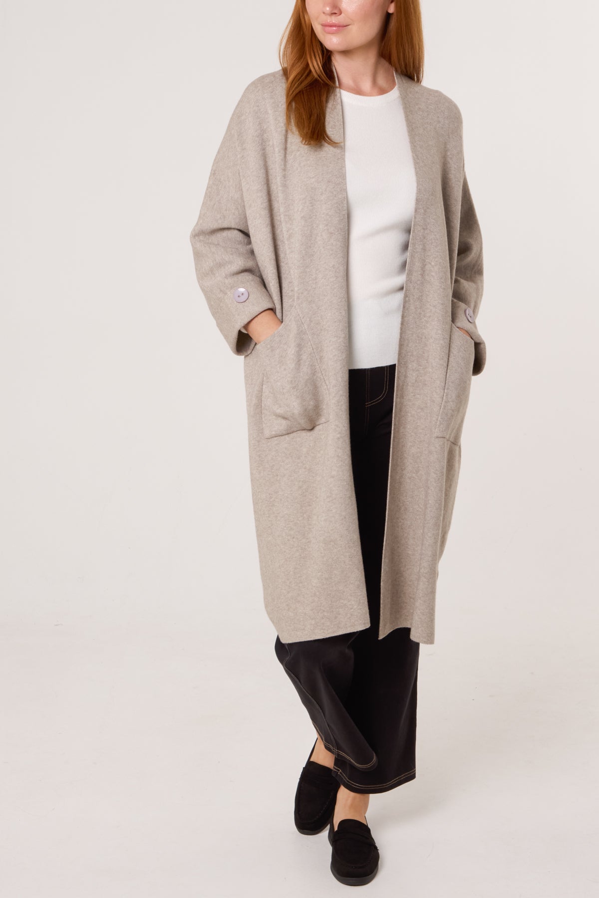 Longline Pockets Open Cardigan