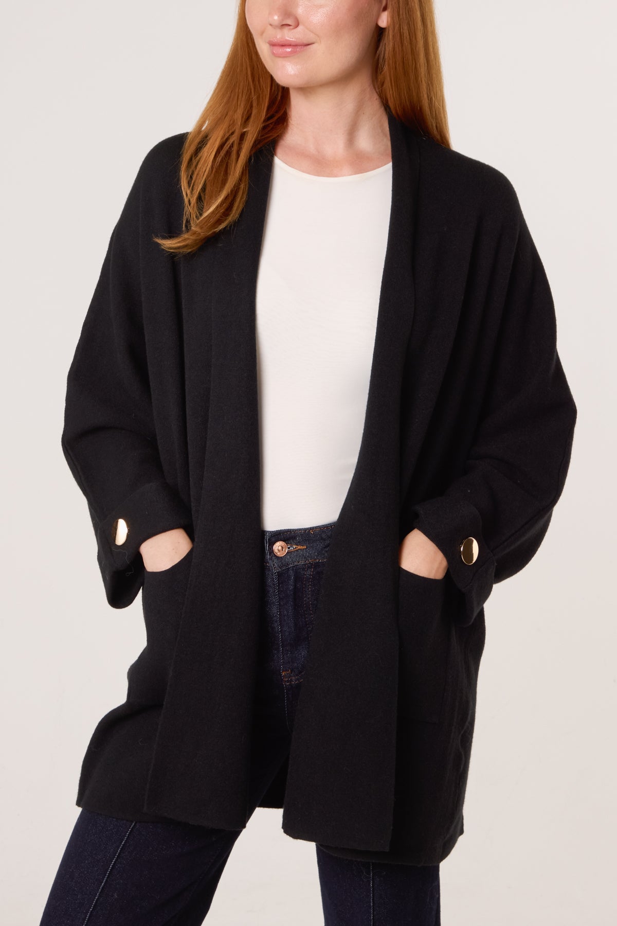 Gold Button Sleeve Heavy Knit Cardigan