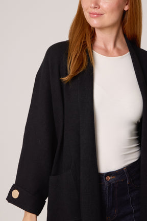 Gold Button Sleeve Heavy Knit Cardigan