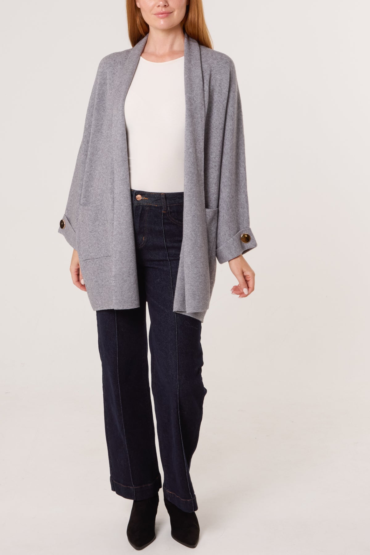Gold Button Sleeve Heavy Knit Cardigan